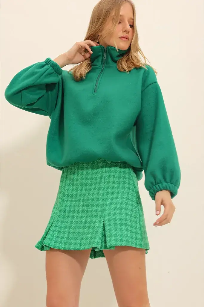 Trend Alacati Stili Ženski duks ALC-X11316, Zip kragna, Zeleni