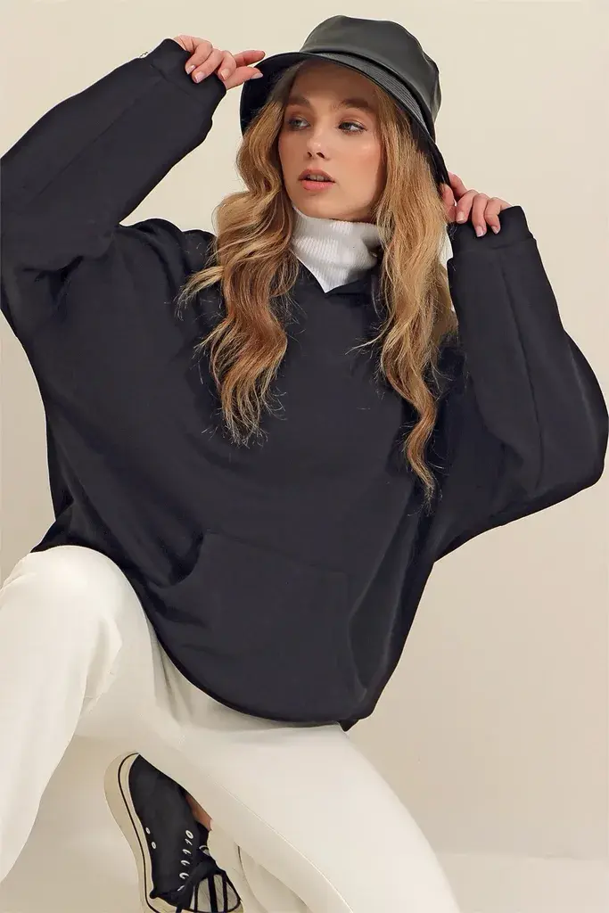 Trend Alacati Stili Ženski duks ALC-531-009, Sa kapuljačom, Crni