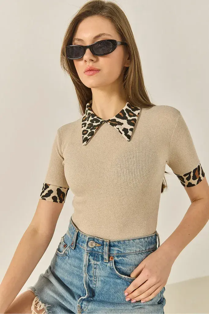 Bianco Lucci Ženska bluza na kratke rukave 2470 60284047, Polo neck, Bež