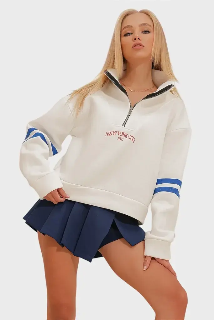 Trend Alacati Stili Ženski duks ALC-X10961, Zip kragna, Beli