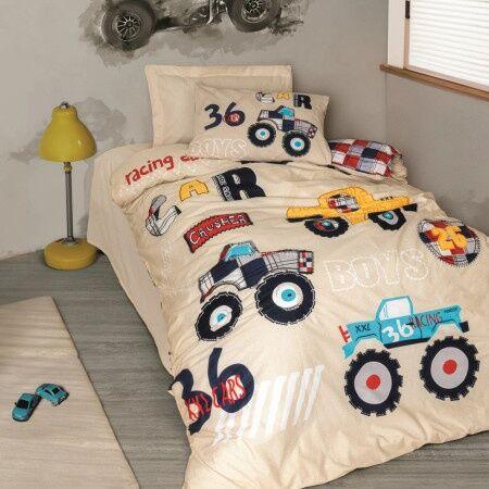 DekorDom Set posteljine Single CB Cars, 140x200cm, Bež