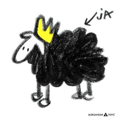 Aca Top Cat Nalepnica Crna ovca, 7.5x5.5cm, Bela