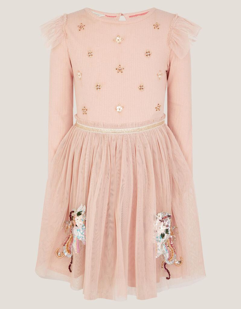 Monsoon Children Haljina za devojčice Unicorn Disco, Dugi rukav, Svetloroze