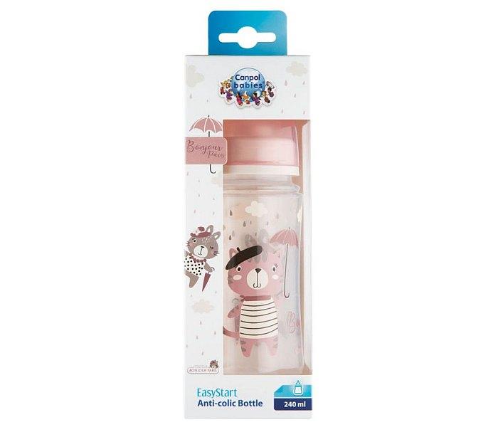 CANPOL BABIES Flašica za bebe Wide Neck Easy Start pp Bonjour Paris 35/232 240 ml roze