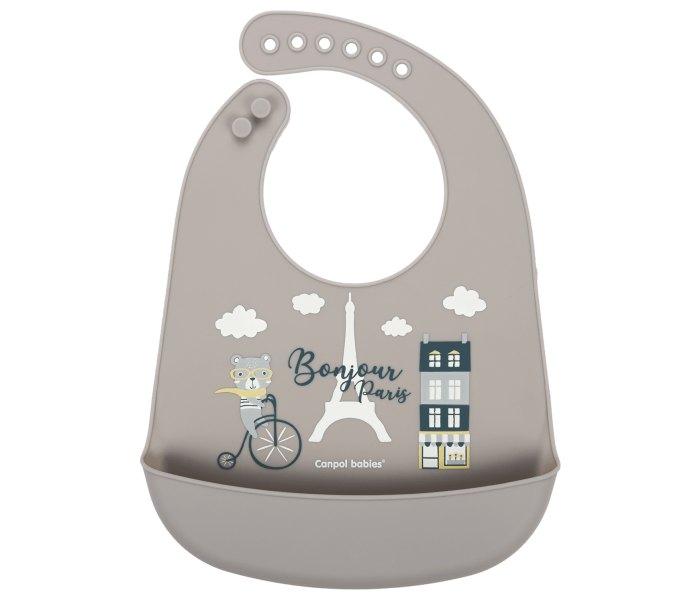 Canpol babies Silikonska portikla za bebe sa džepom Bonjour Paris 74/027 bež