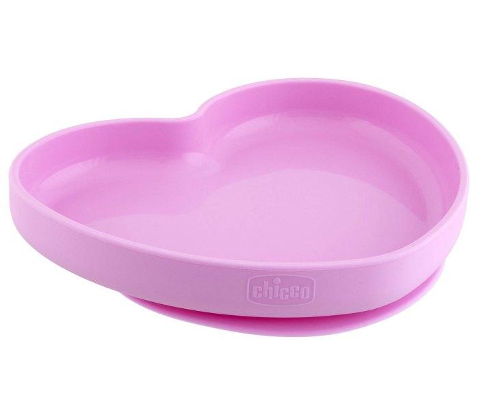 Chicco Silikonski tanjir, Oblik srca, 9m+, Roze