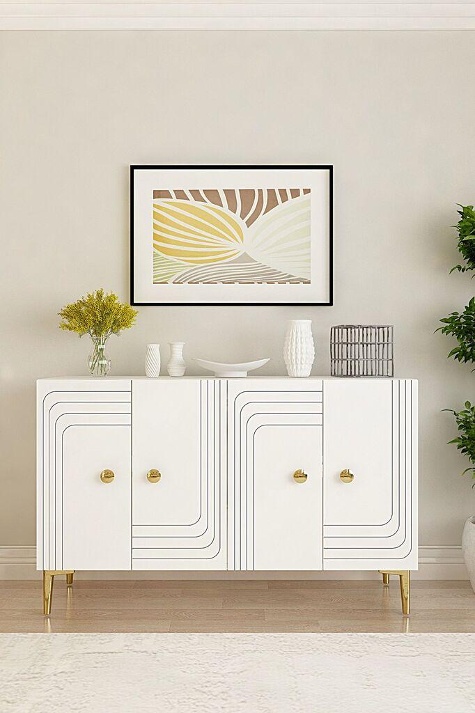 Hanah Home Komoda Lessi 120, Belo-zlatna