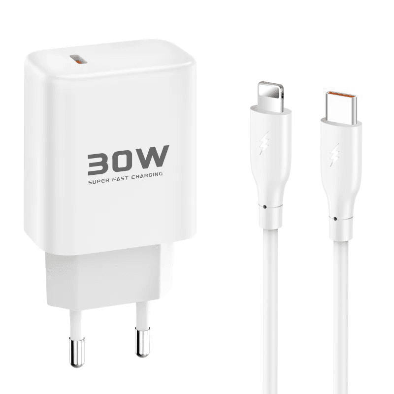 Kucni punjac KONFULON Joko JK89+DC66 PD 30W sa kablom Type-C na iPhone Lightning beli 1m