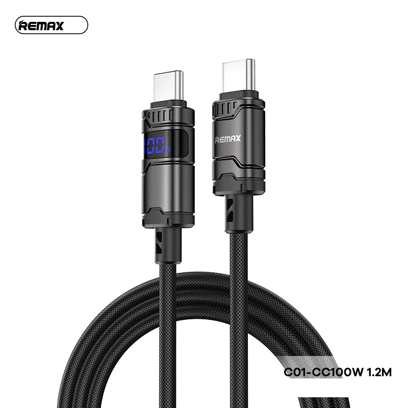 Kabel Remax C01 ZINC Alloy braided Type C na Type C 100w sa ekranom 1,2m crni