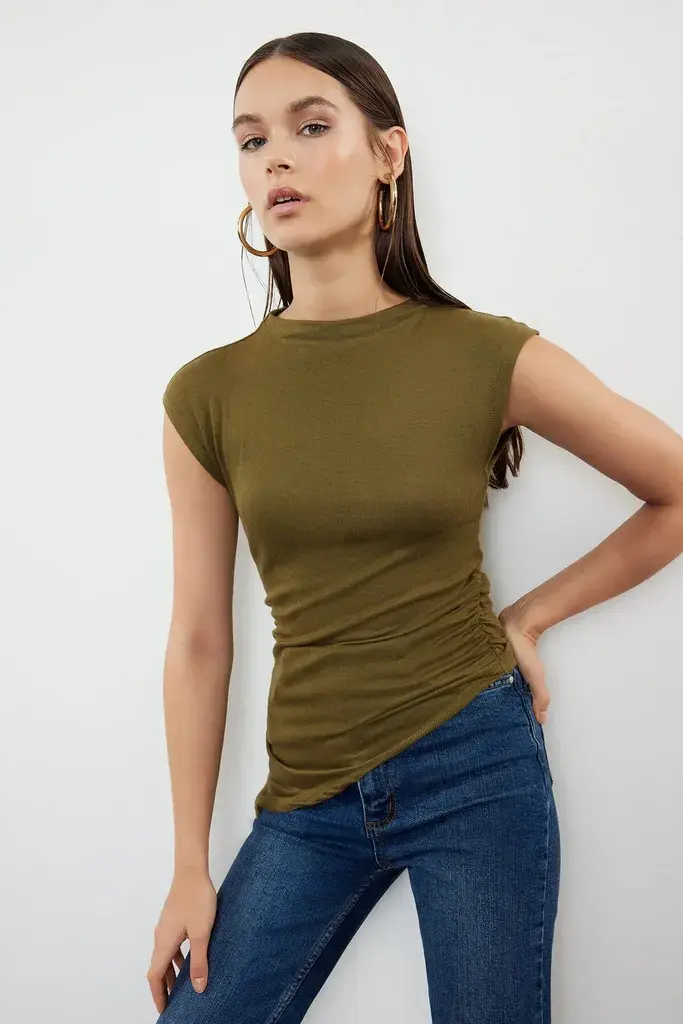 TRENDYOLMILLA ženska bluza Twoss24Bz00534, maslinasta