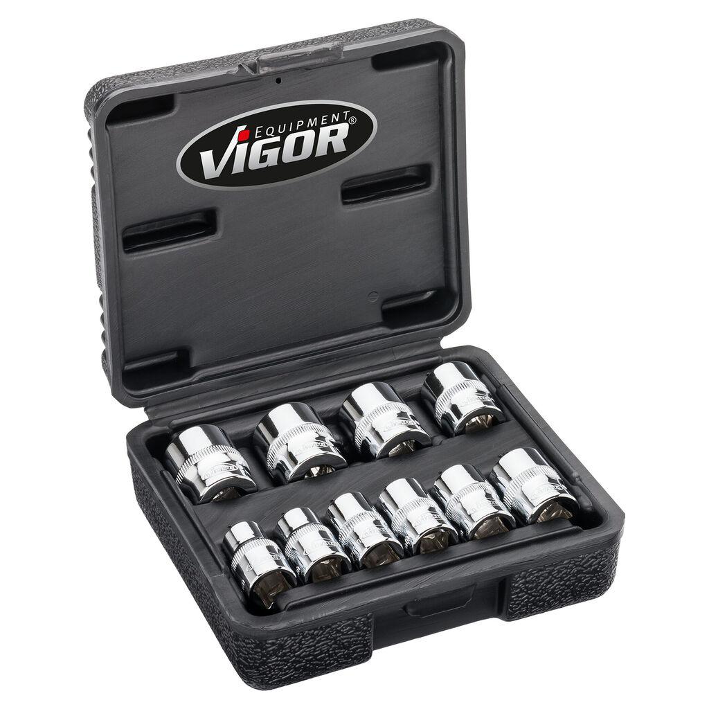 Vigor Set gedora V7538/10, 3/8", 10 komada, Dvanaestougaona