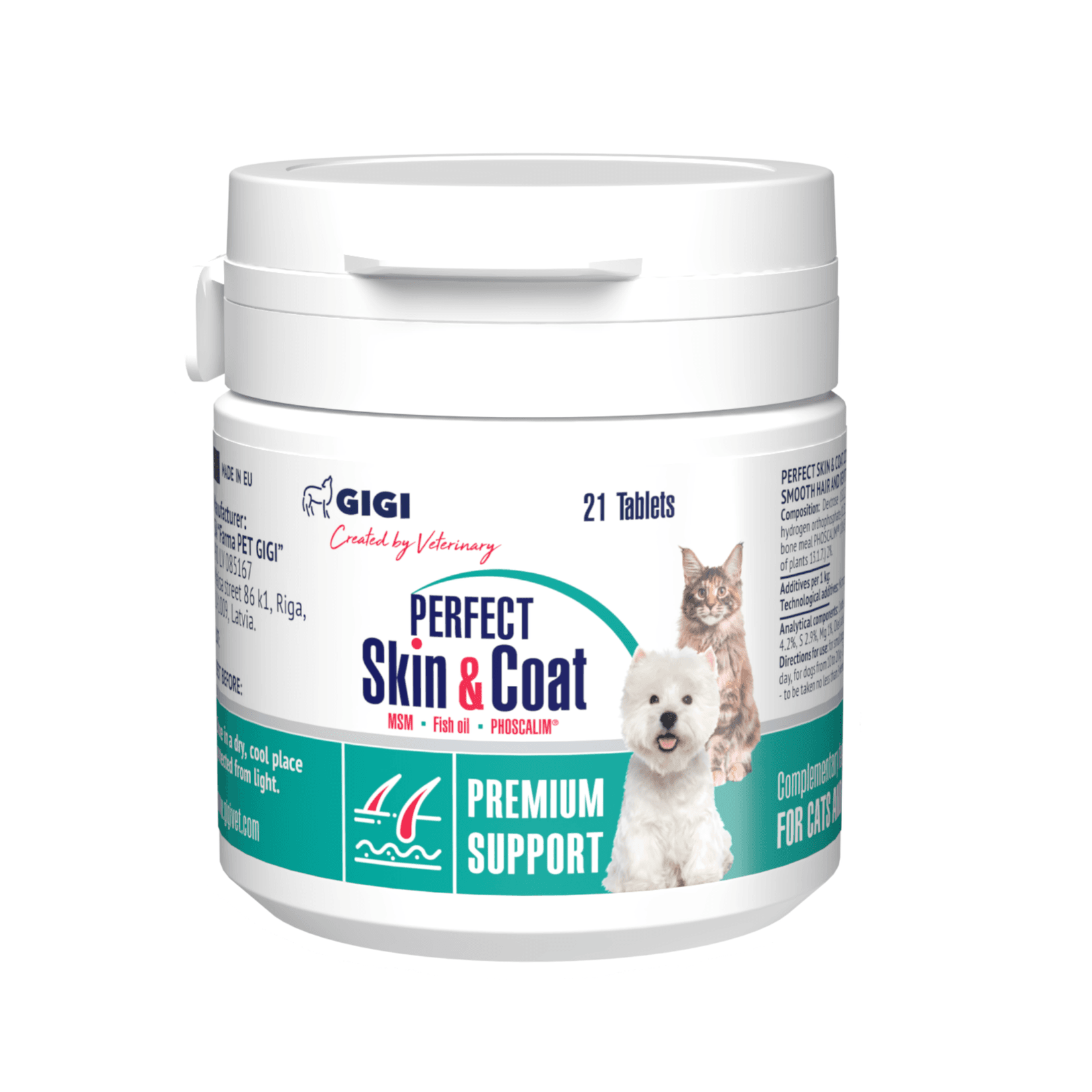 Gigi Dodatak ishrani za pse i mačke za kožu i krzno, Perfect Skin & Coat 1600 mg, 21 tableta