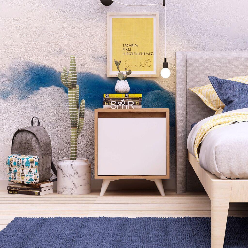 Hanah Home Noćni ormarić Yeppuga 45x52x40cm Hrast-Beli