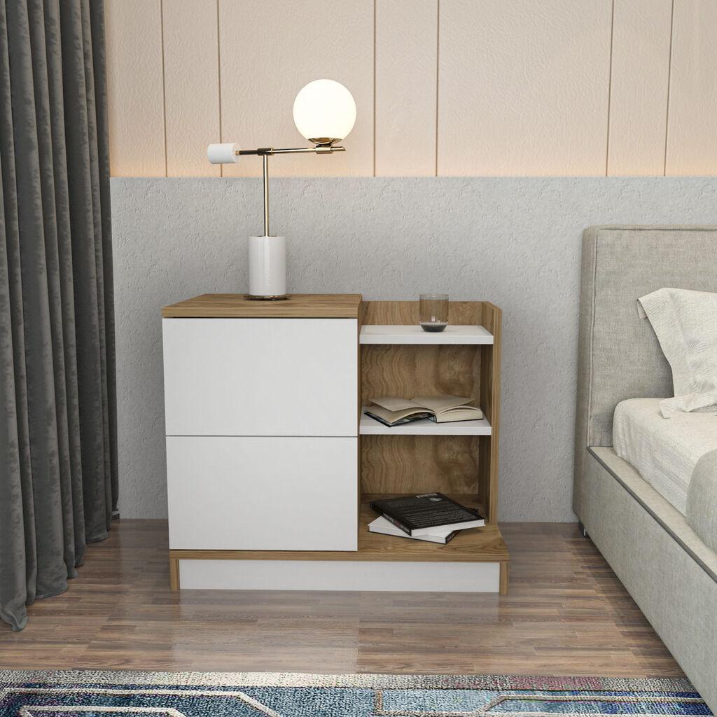 Hanah Home Noćni ormarić Rena 72x60x45cm Belo-Hrast