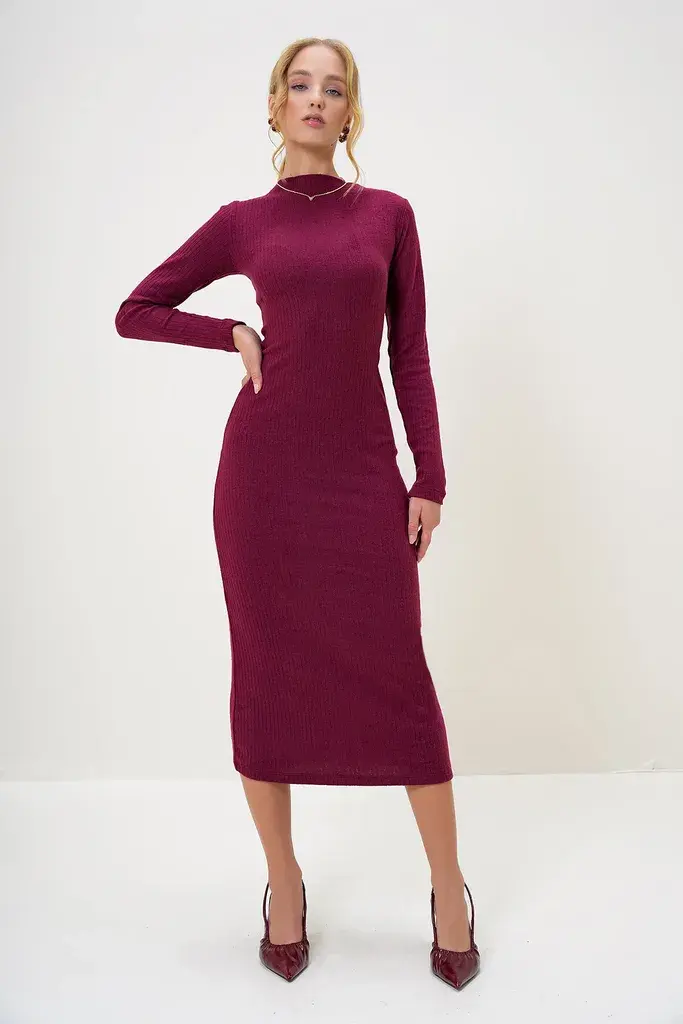 Trend Alacati Stili Ženska haljina Alc-X13073, Midi, Bordo