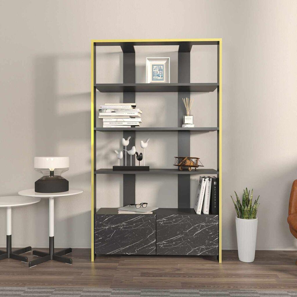 Hanah Home Polica 93,6x160x31,5cm Crno-Mermer