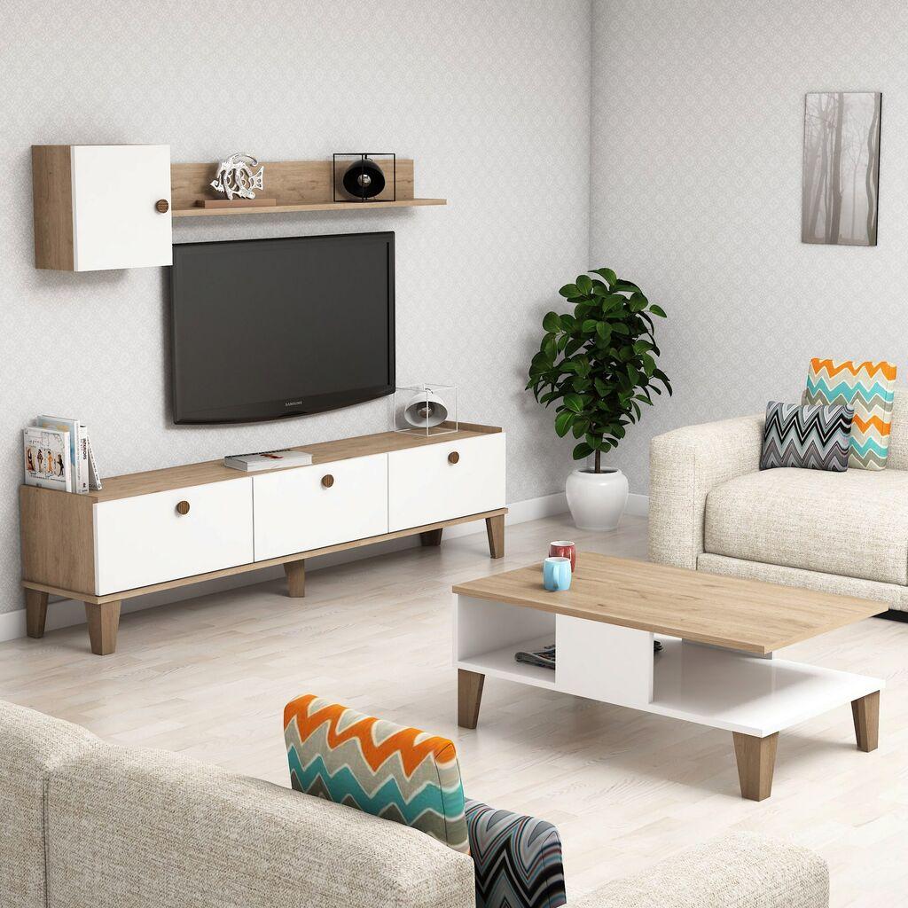 Hanah Home Set TV Komoda i klub sto Hrast-Beli