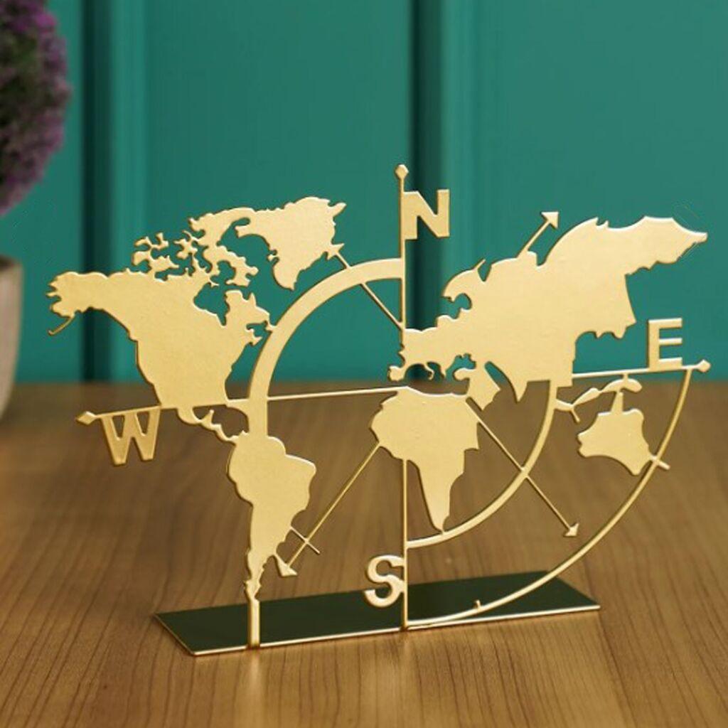 Aberto Design Stona dekoracija World Map, Zlatne boje