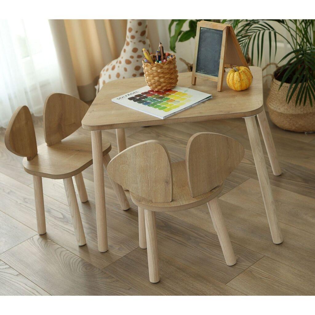 Hanah Home Dečiji set Mickey Two Chair Set, Sto i 2 stolice, Bež
