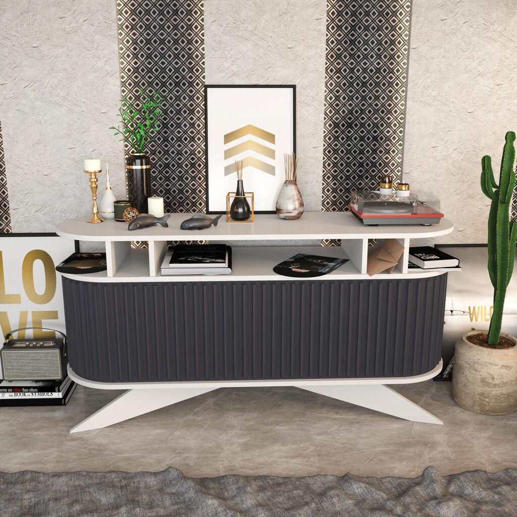 Hanah home Polica 150x75x43cm Belo-Antracit