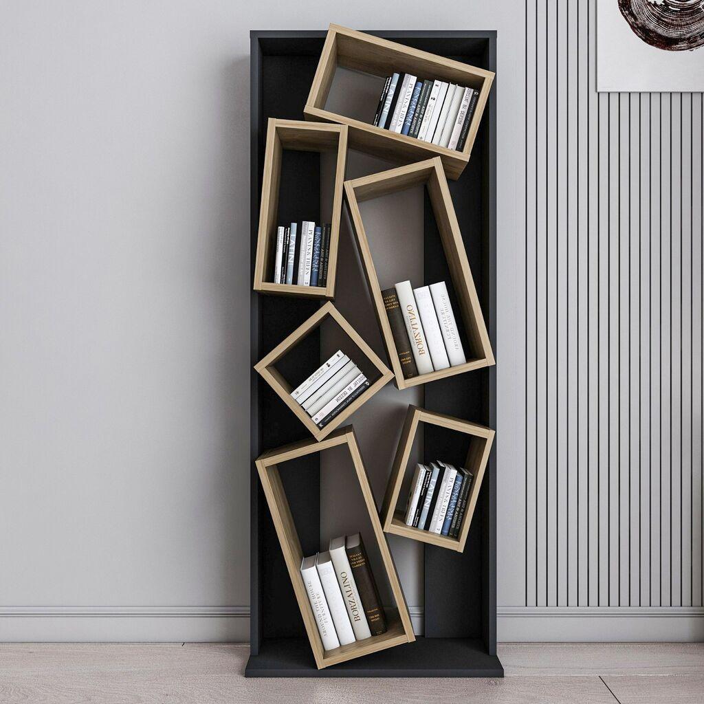 Hanah Home Carmen Black Oak Polica za knjige 63x153.6x24cm, Crna