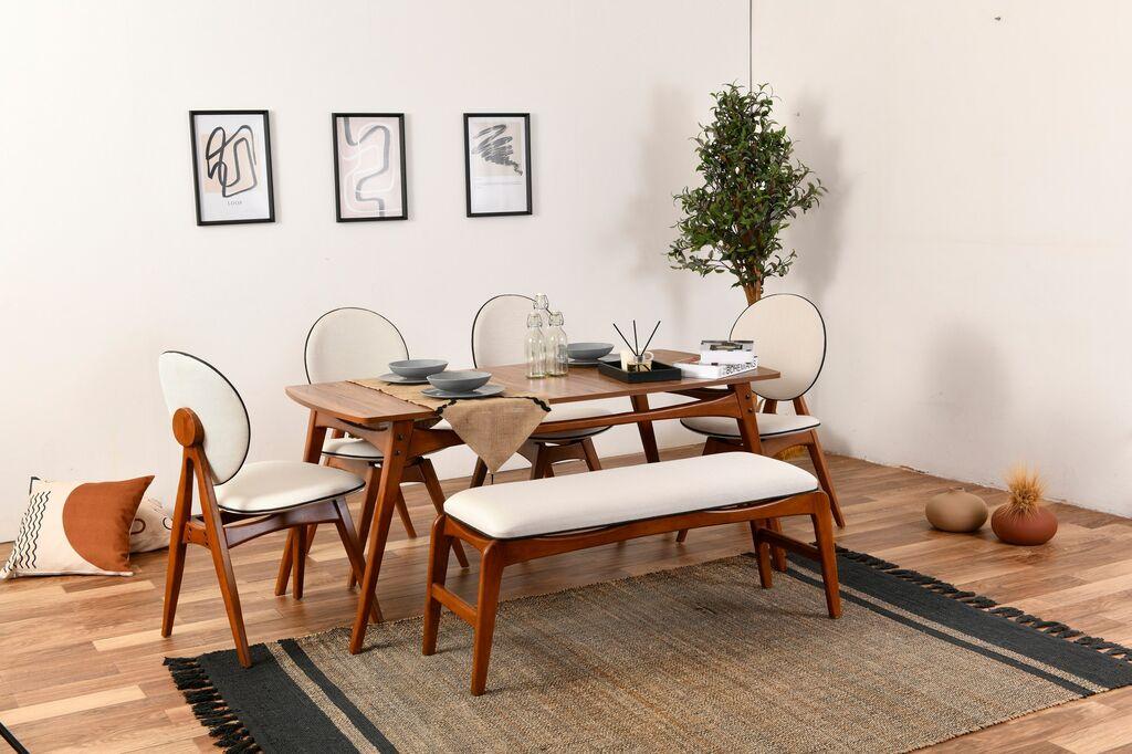 Hanah home Set trpezarijski sto, 4 trpezarijske stolice i klupa Touch Orah