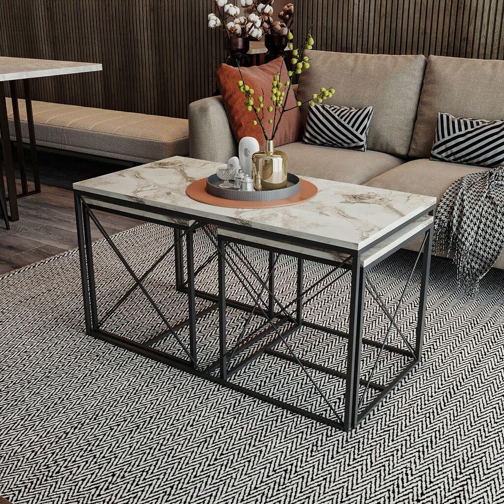 Hanah Home Defne Set Klub stolova, 3 komada, Svetlosivi