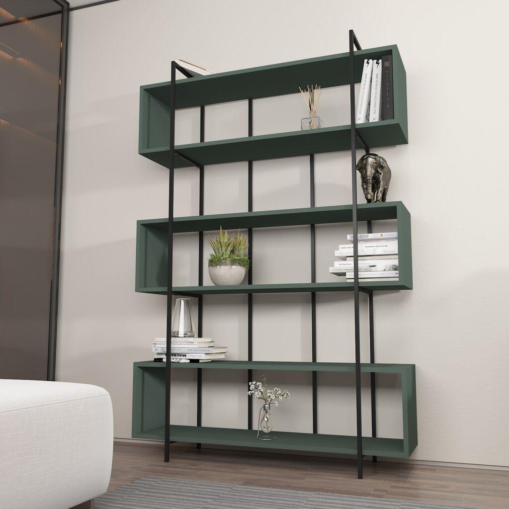 Hanah Home Bruti Green Black Polica za knjige 120x180x29.6cm, Zimzelena