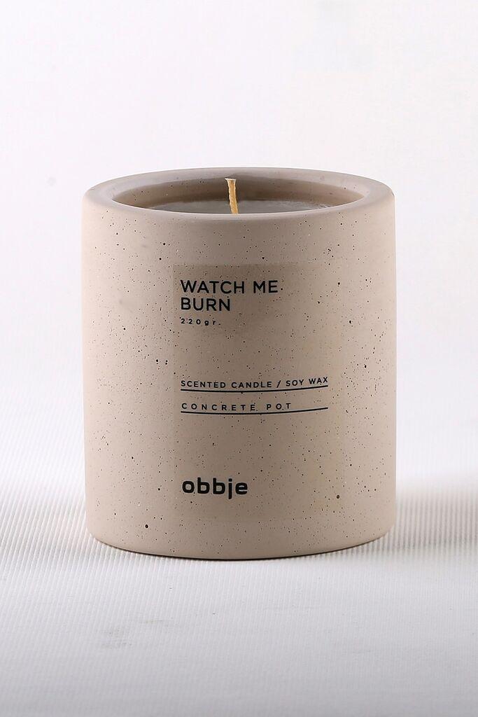 Aberto Design Betonska sveća Watch Me Burn Verti, Miris ambera, Parafin i soja, 8.5 cm, Bež