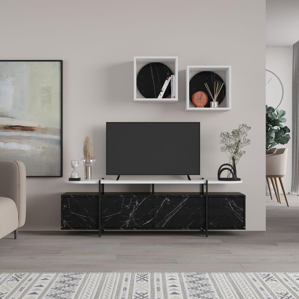 Hanah Home Hanley Bendir  TV polica, Belo-Crna