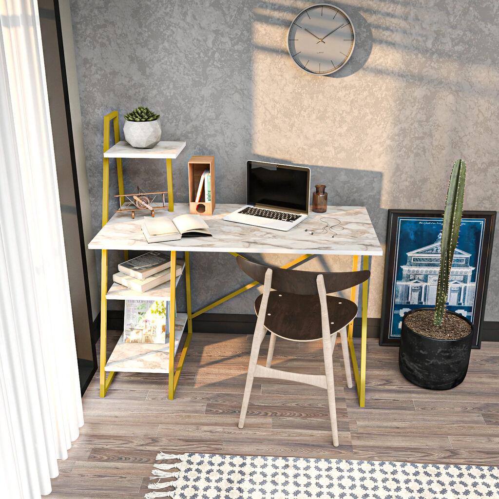 Hanah home Radni sto 120x120x60​cm Belo-Zlatni