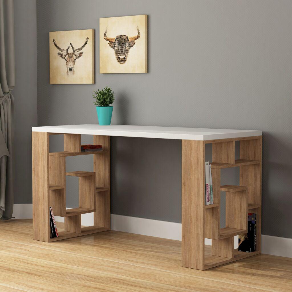 Hanah Home Maze White Oak Radni sto 140x75x60​​cm, Beli