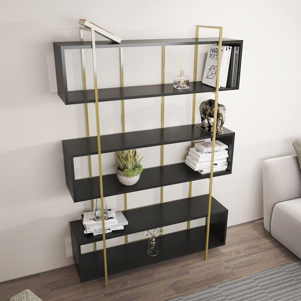 Hanah Home Bruti Anthracite Gold Polica za knjige 120x180x29.6cm, Crna