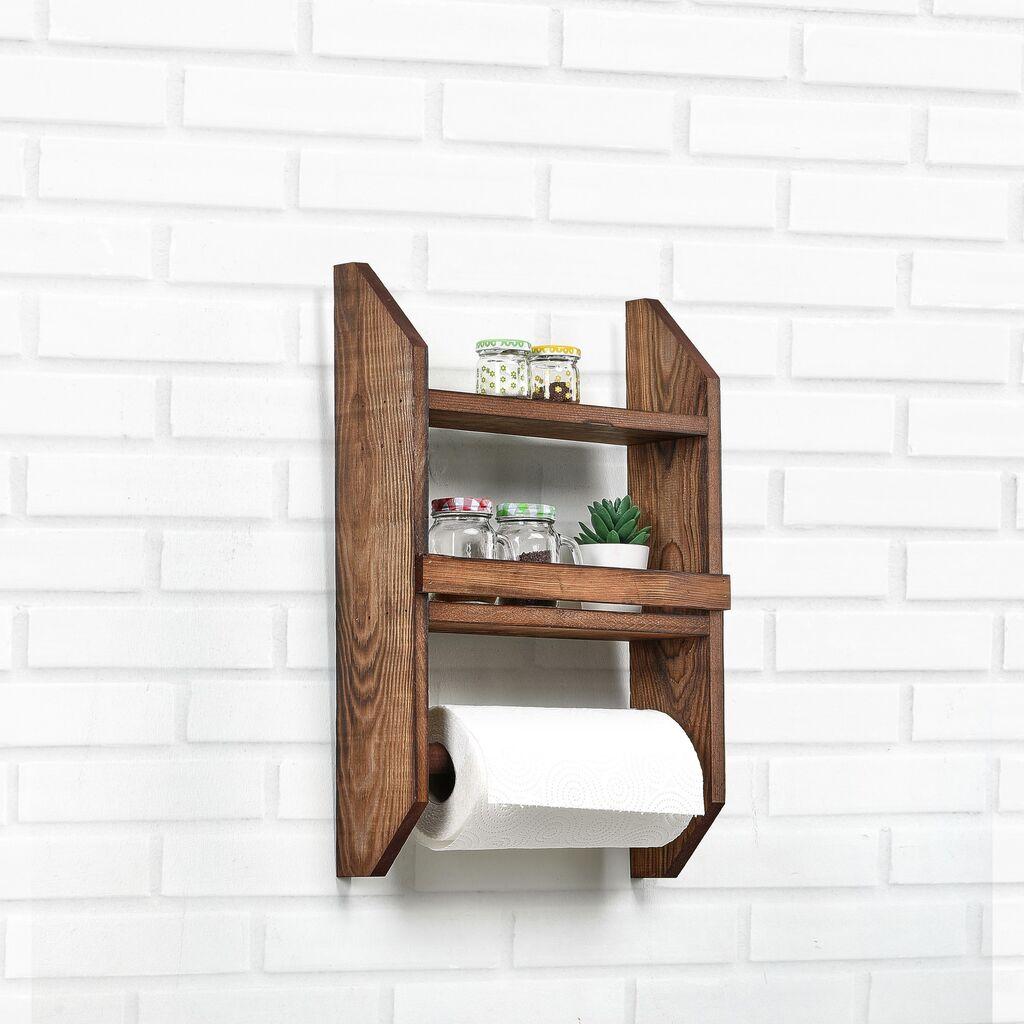 Aberto Design Kuhinjska polica Spice Rack & Towel Hanger, 48 x29 x10cm, Braon