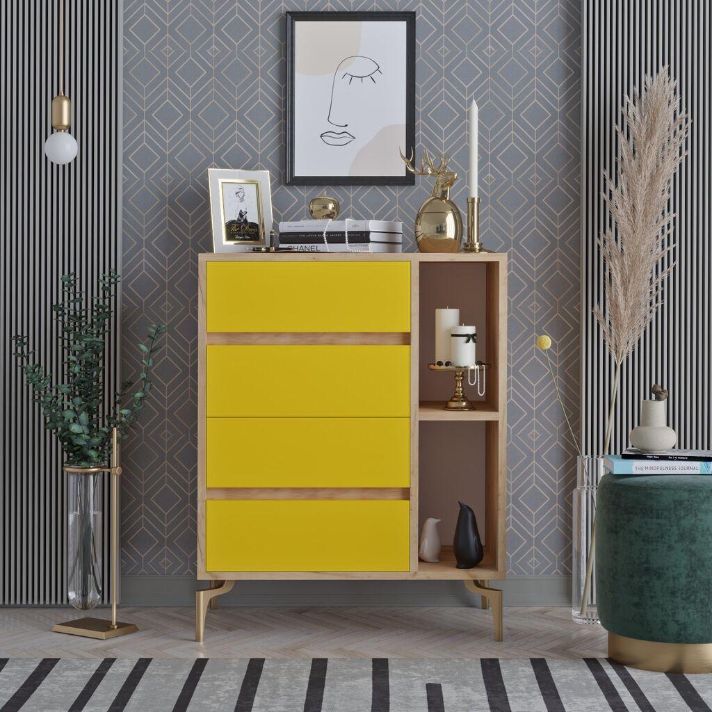 Hanah Home Komoda YUMI 70x86x40cm Hrast-Žuta