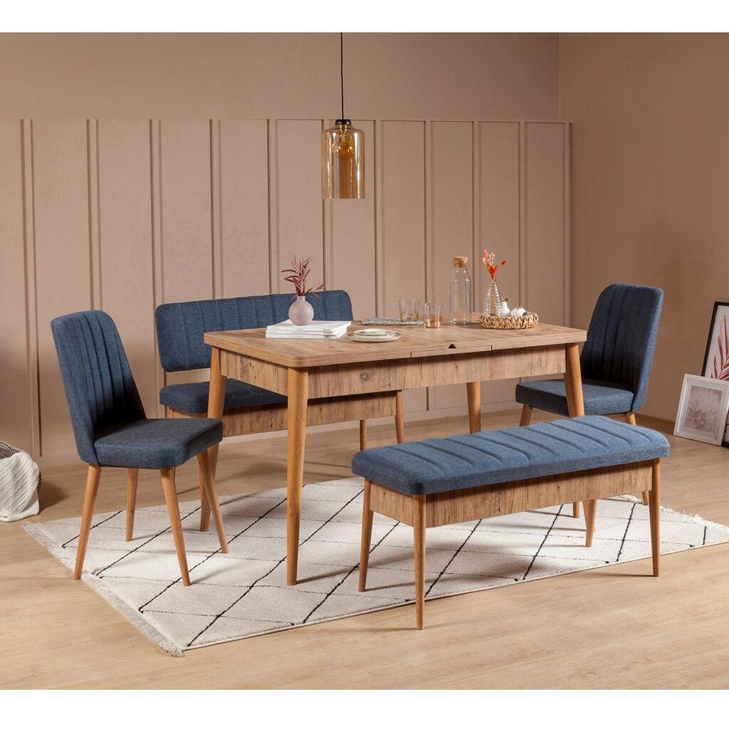 Hanah Home Vina Trpezarijski set, Braon-TamnoPlava