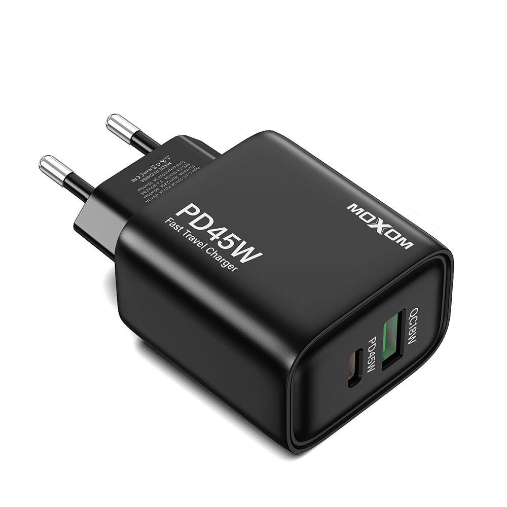 Moxom Kućište punjača MX-HC178 GaN, USB+Type-C QC 18W PD 45W, Crno