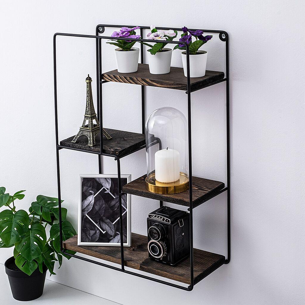 Hanah Home Lotus 1 Zidna polica, Braon-crna