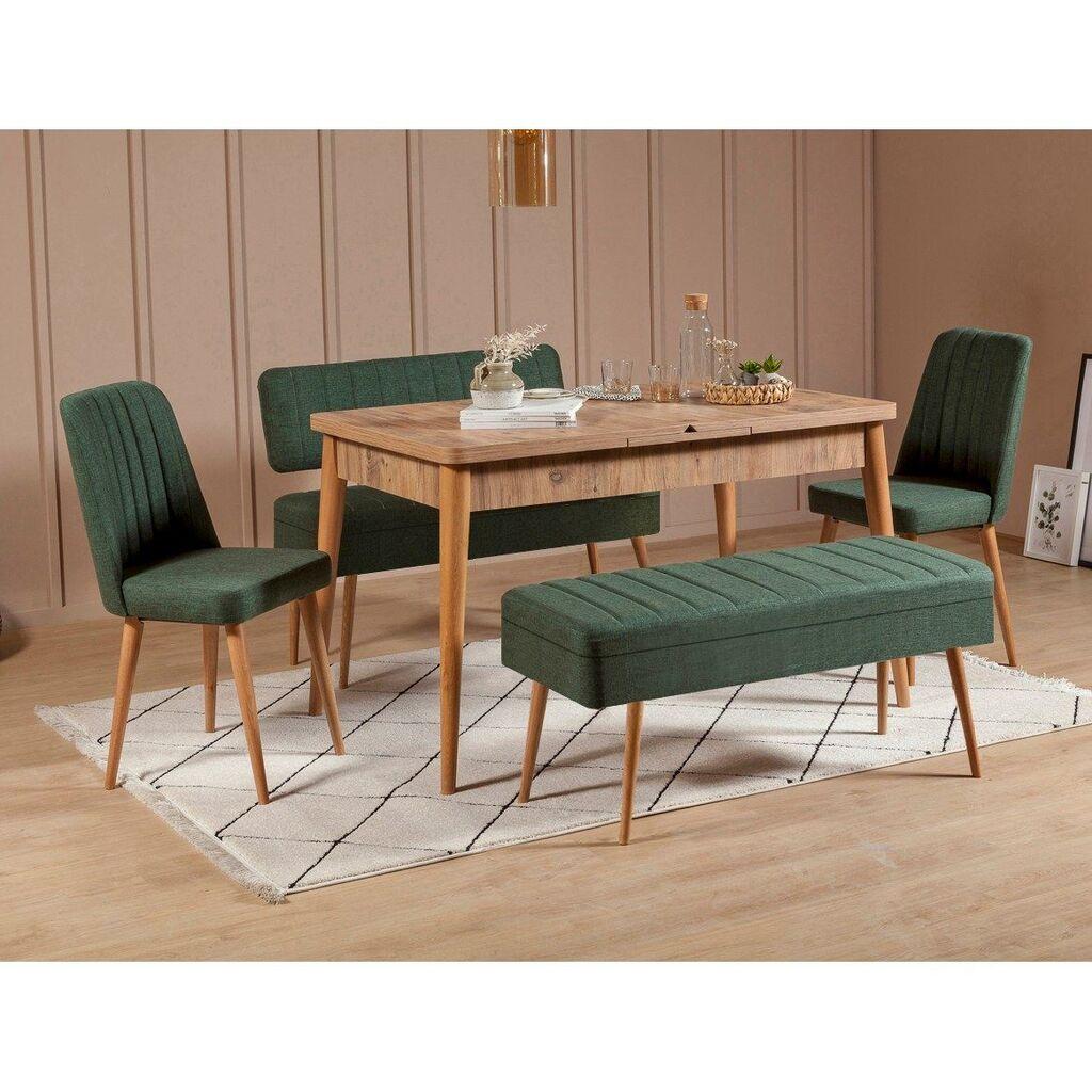 Hanah Home Vina 1070 4 Trpezarijski set, Braon-Zelena