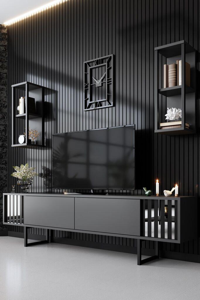 Hanah Home Chrome Line TV komoda sa dve police, Crna