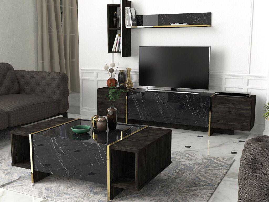 Hanah Home Set TV Komoda i klub sto Crno-Zlatni