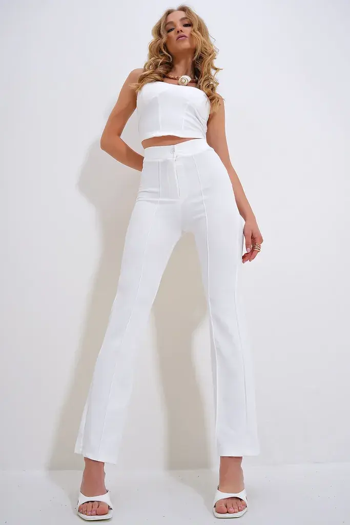 Trend Alacati Stili Ženska pantalone ALC-X12199, Krem