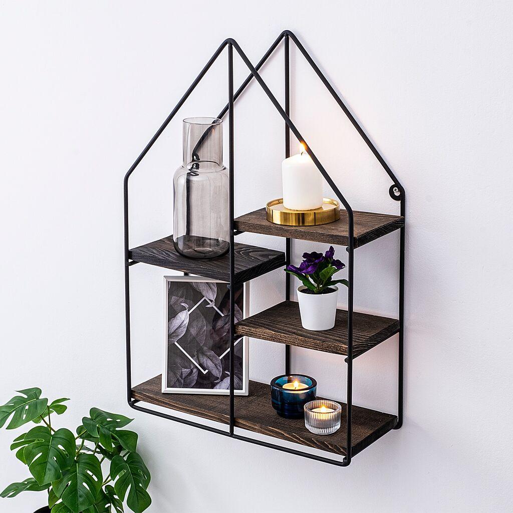 Hanah Home Lilium Zidna polica, Braon-crna