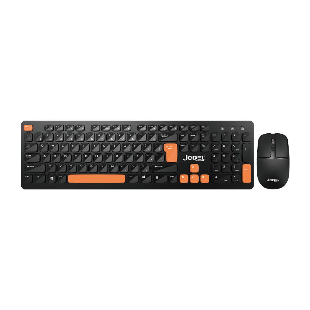 Jedel Bežična Tastatura, Mehanička,  i miš WS750, Crno-narandzasta