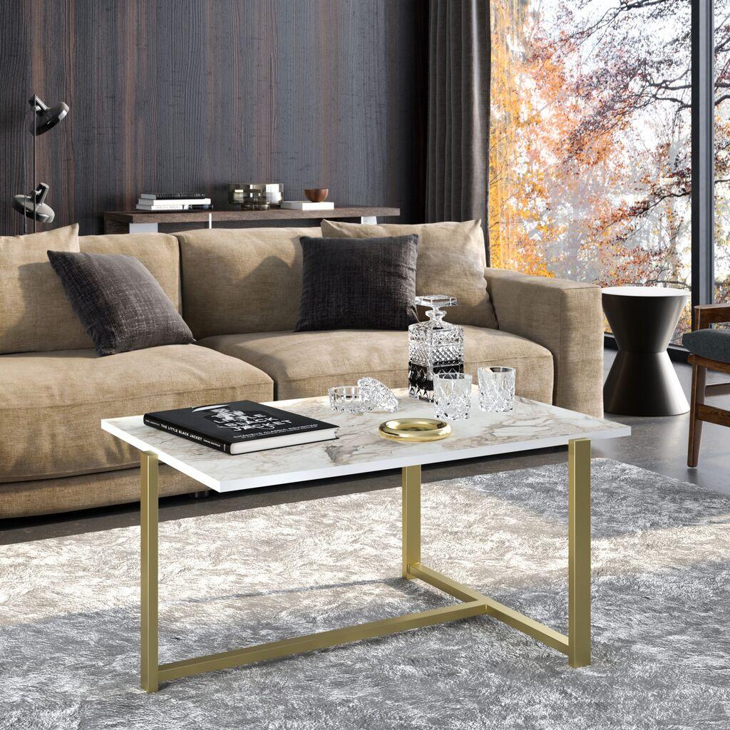 Hanah Home Merideths Sto za dnevnu sobu, Zlatno-Beli