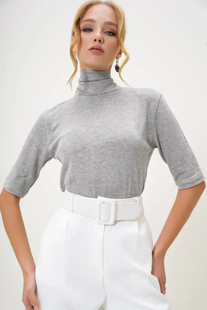 Trend Alacati Stili Ženska bluza Alc-X13007, 3/4 rukavi, Siva
