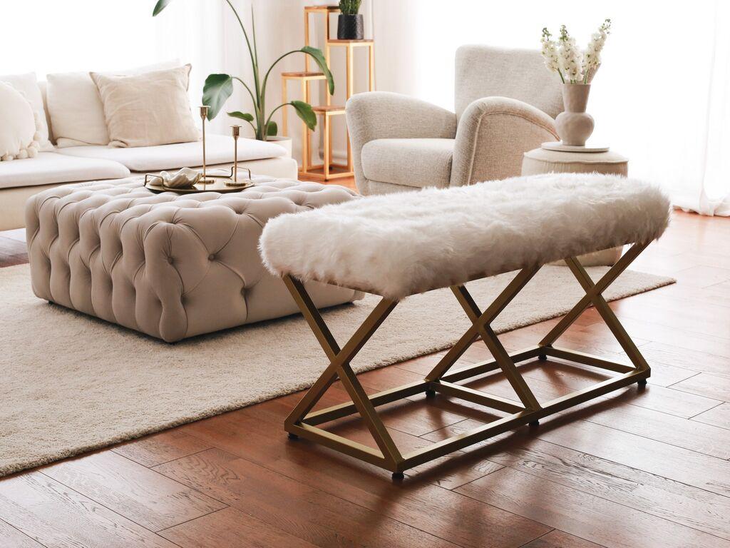 Atelier del Sofa Trpezarijska klupa Capraz Pelush 100x50x40cm Zlatno-Bela