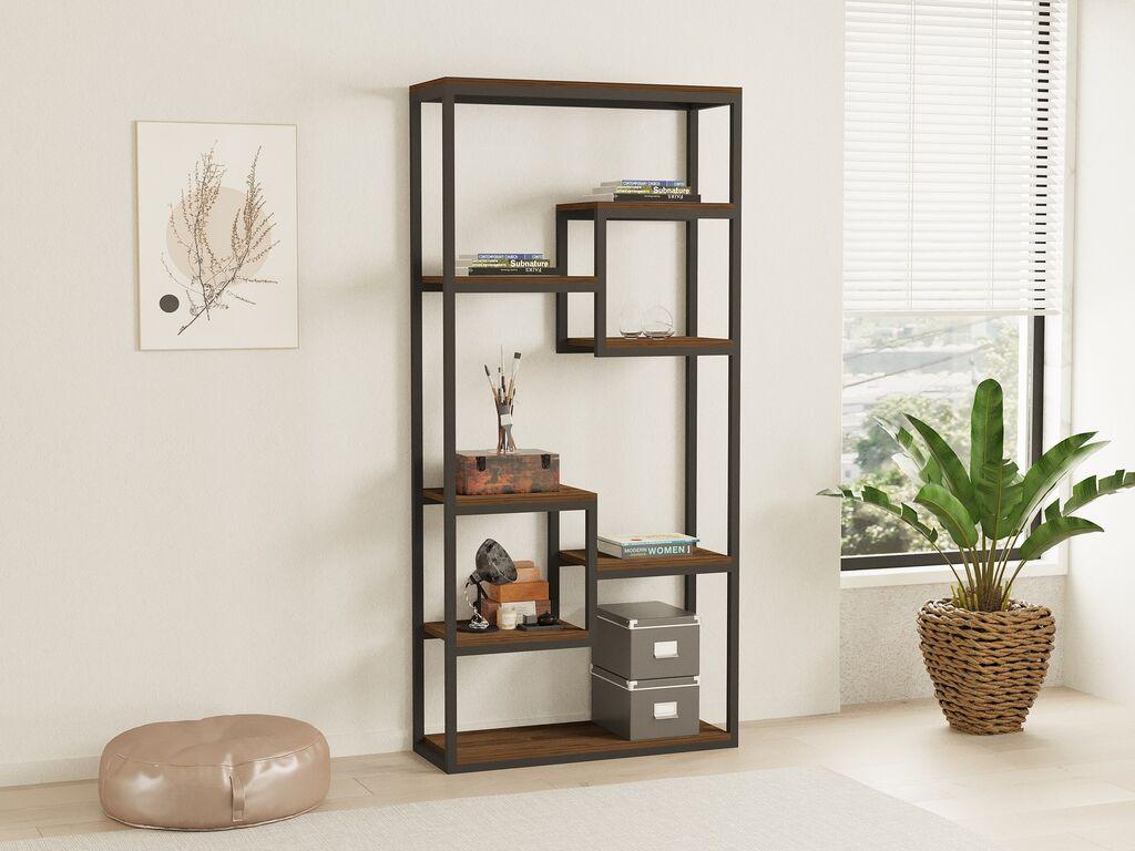 Hanah Home Emina Walnut Polica za knjige 85x182x29cm, Crna