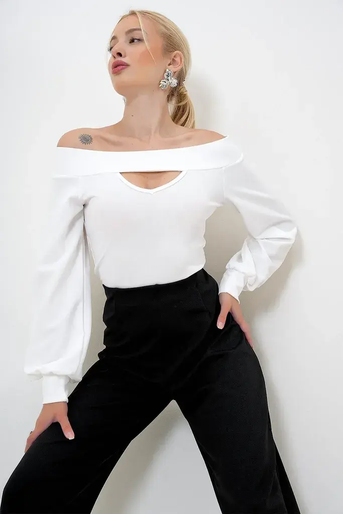 Trend Alacati Stili Ženska bluza dugih rukava Alc-X12948, Bela
