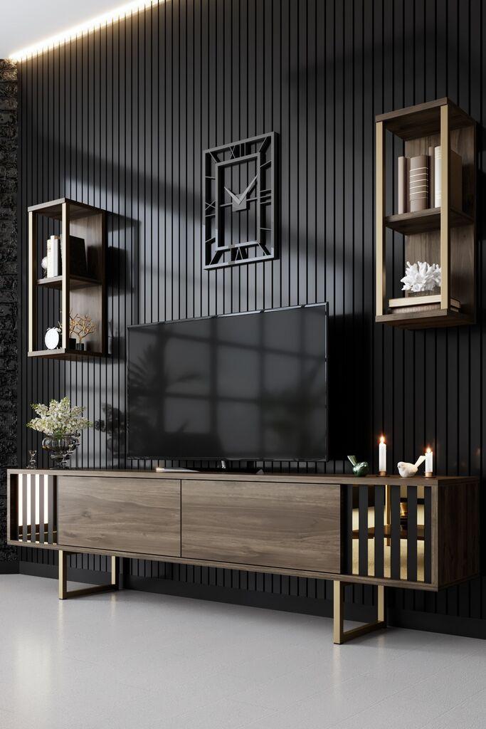 Hanah Home Gold Line TV polica, Braon-crna